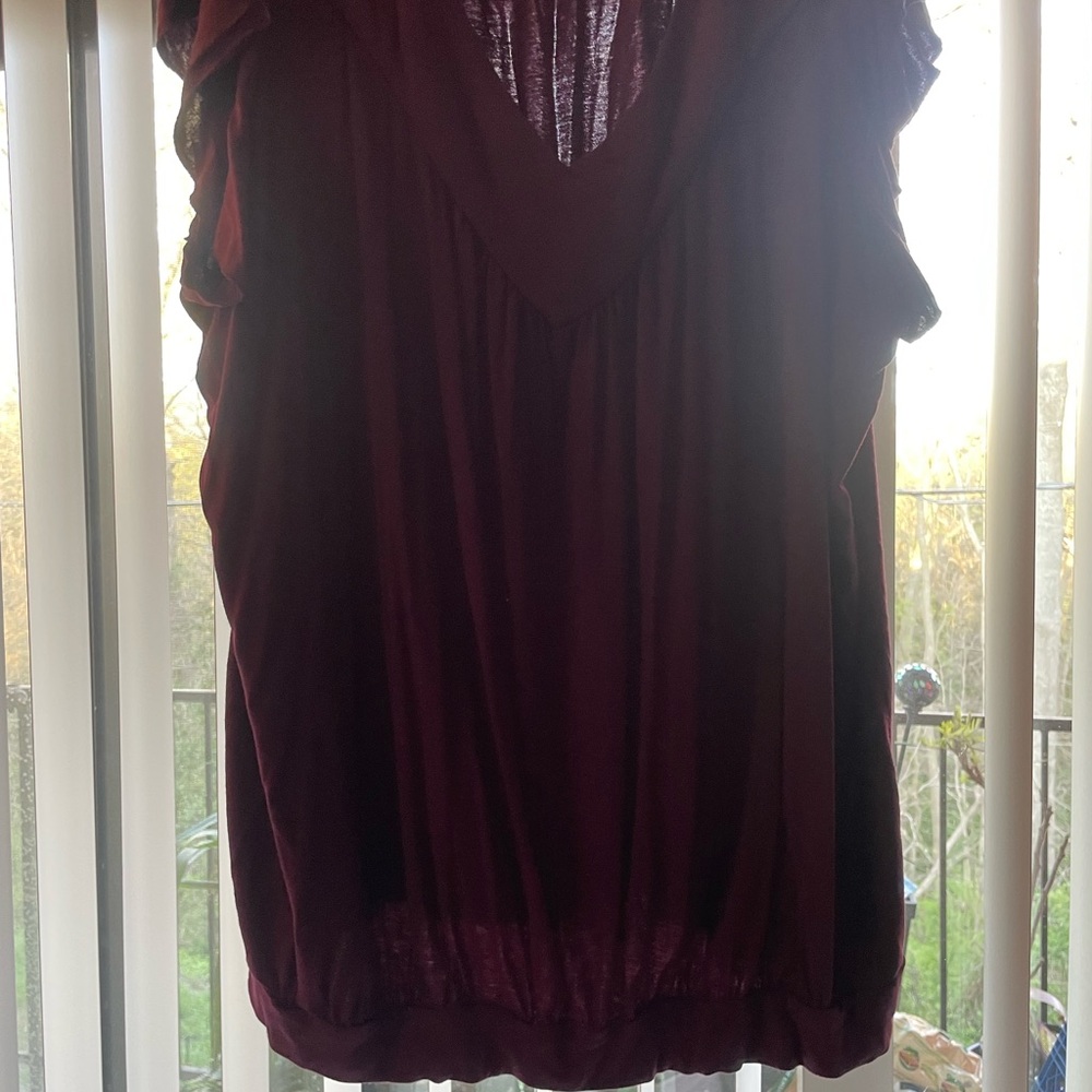 BloomChic Red Ruched Cap Sleeve Blouse